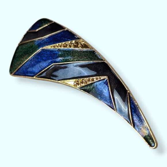 (2/$20) Vintage Art Deco Style Metallic Enamel Brooch - Picture 3 of 6